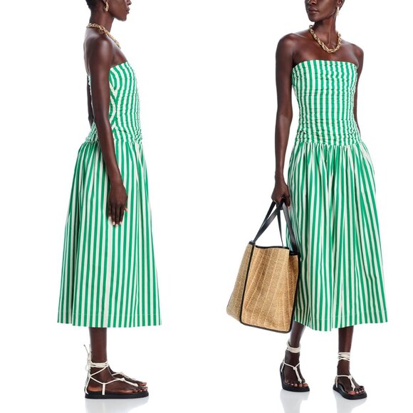 RHODE Selma Striped Drop Waist Midi Dress Size 2 NWT – Designer Cotton Dress - Picture 3 of 11